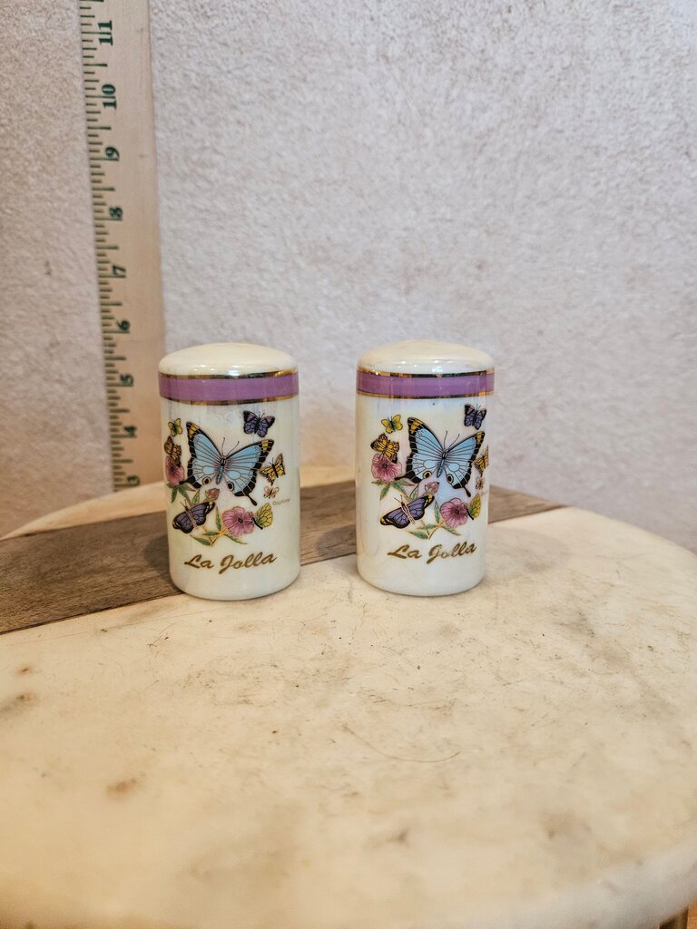 La Jolla Vintage Butterfly Lustreware Salt & Pepper Shakers, Butterflies, Souvenir