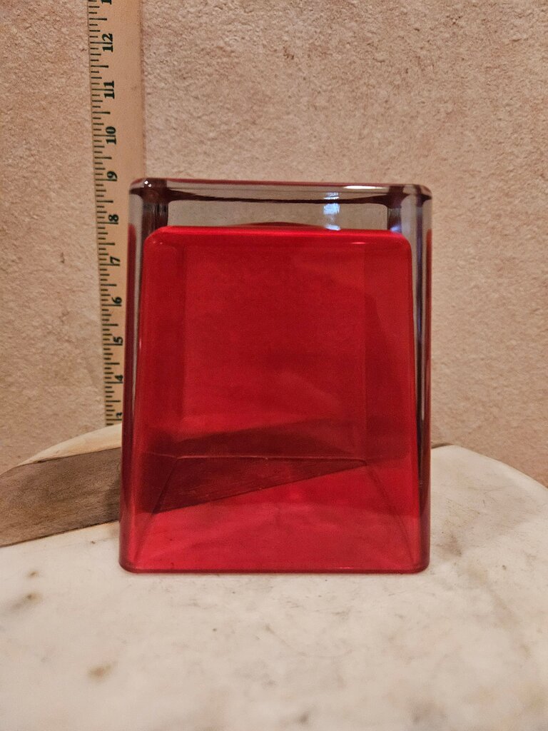 Vintage Ruby RED Square Glass Vase Made in Poland forTeleflora Cased Base Trinket Holder Cube Shape Planter Candle Holder