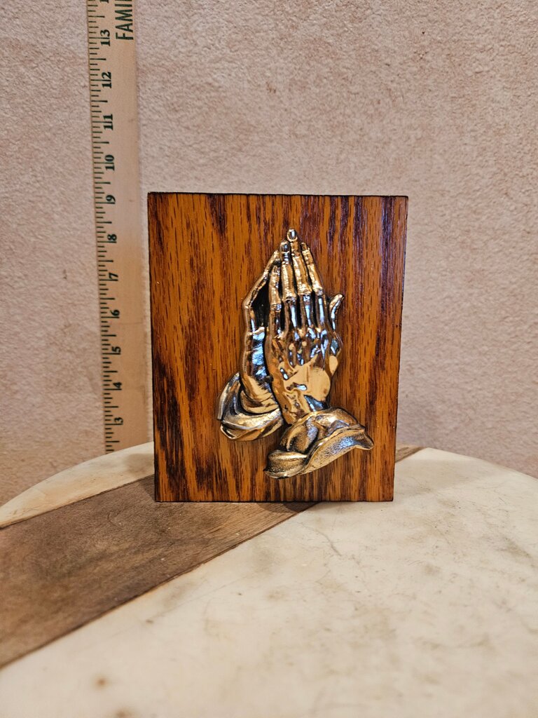 Vintage 3D Praying Hands Wood Gold Wall Hanging MCM