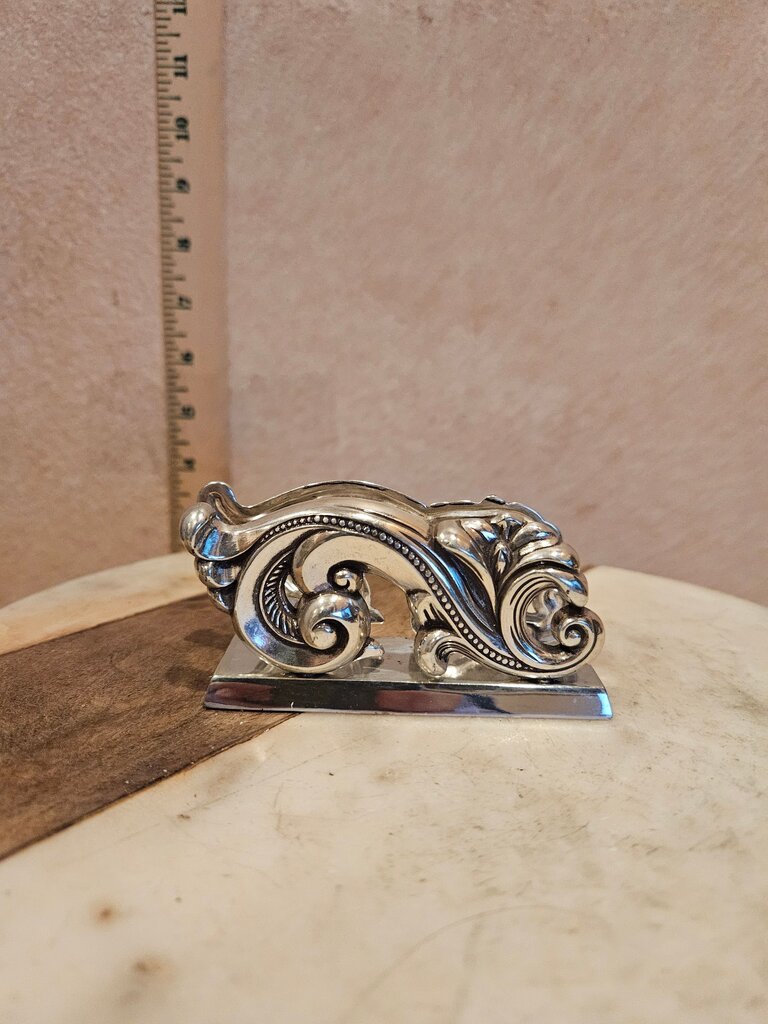 Vintage Brighton Business Card Holder French Inspired Silver display for Desk 3.75 inches Wide
