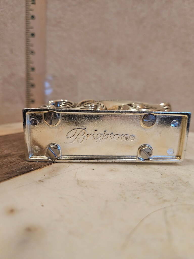 Vintage Brighton Business Card Holder French Inspired Silver display for Desk 3.75 inches Wide