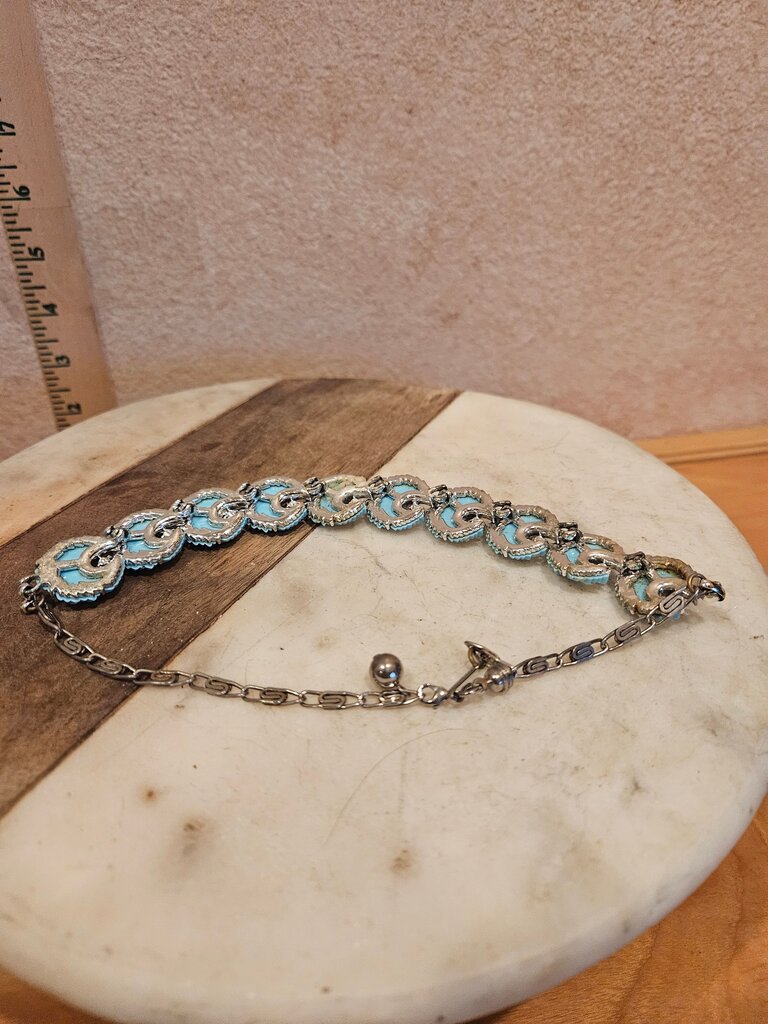 Vintage Blue Enamel and Rhinestone Bracelet
