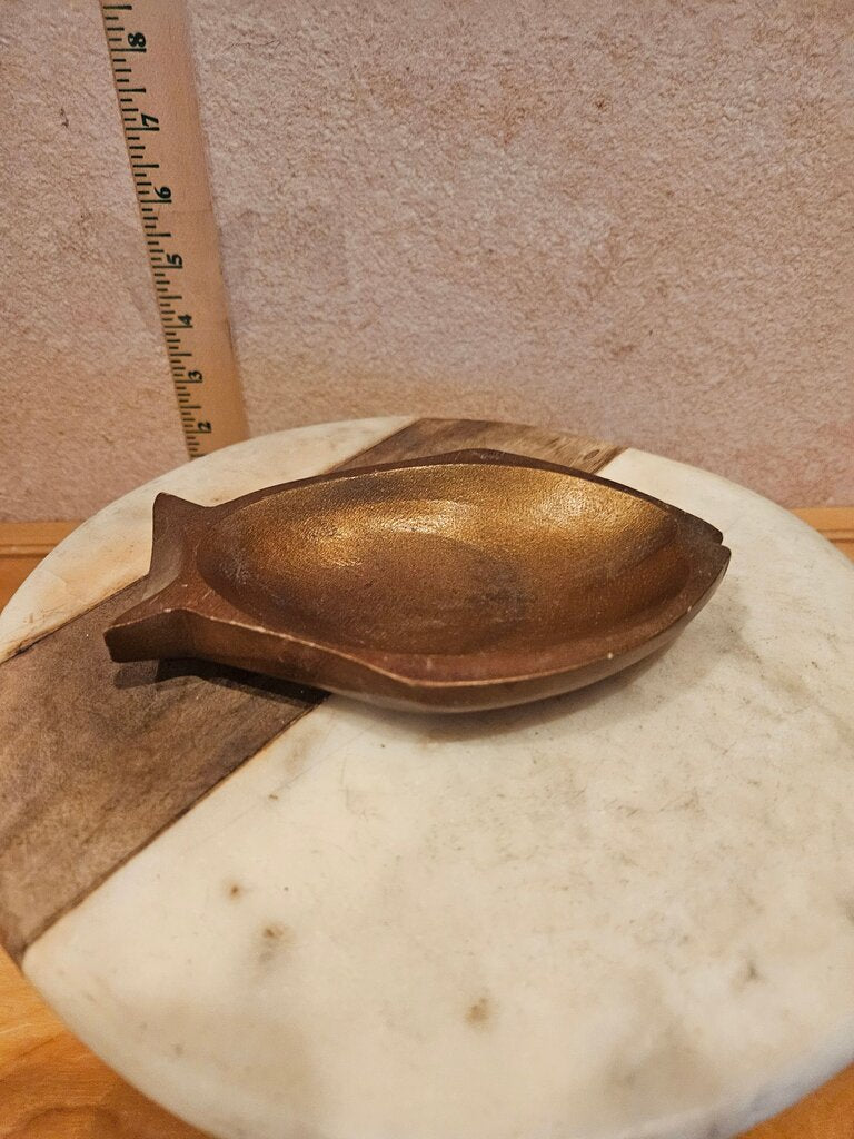 Vintage Wood Fish Shape Tray Display w golden sheen