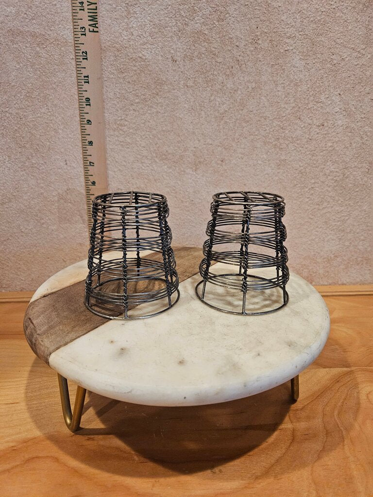 2 Black Wire Basket Votive Tea Light Candle Holders