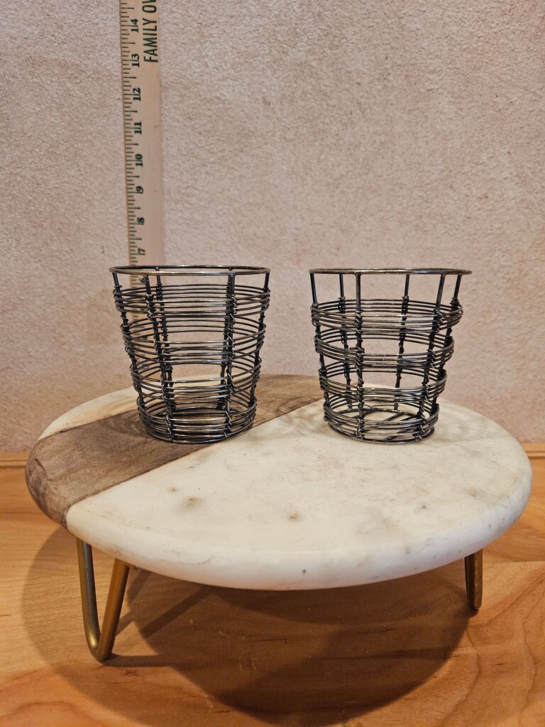 2 Black Wire Basket Votive Tea Light Candle Holders