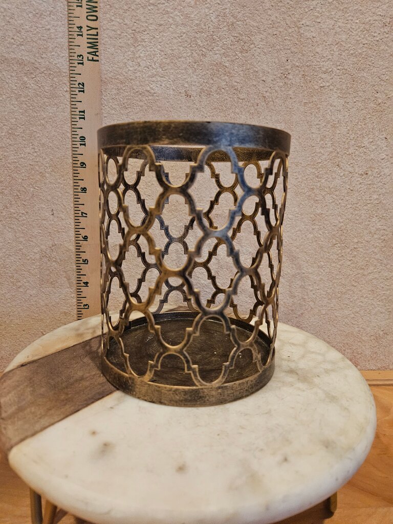 Vintage Hollywood regency MCM style brushed metal candle holder