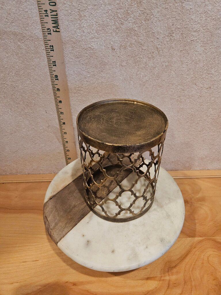 Vintage Hollywood regency MCM style brushed metal candle holder