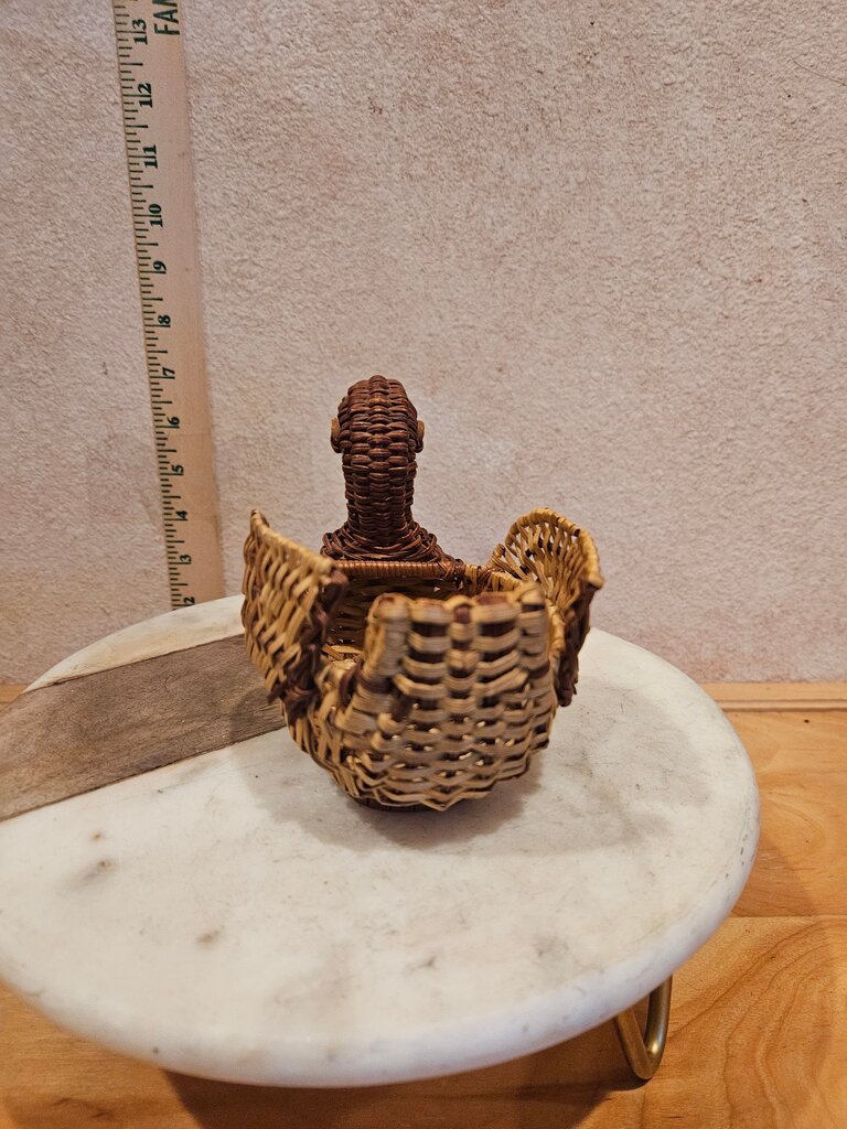 vintage Rattan Duck Basket Planter with wooden beak
