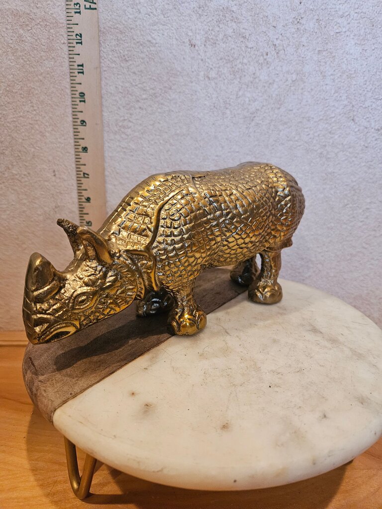 Rhino Rhinoceros Statue Cast-Metal Realistic Golden Aluminum Decorative India