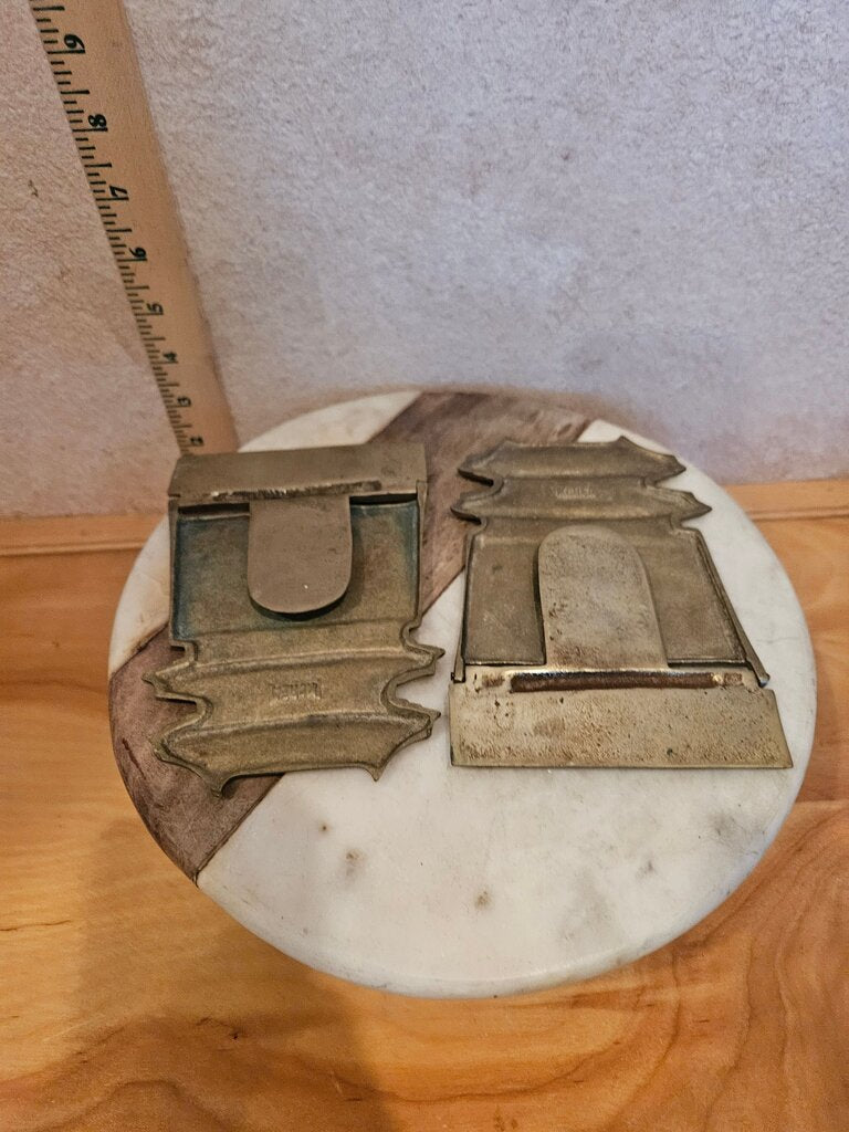 Vintage Pair of Folding Brass Asian Pagoda Gate Bookends MCM Korea