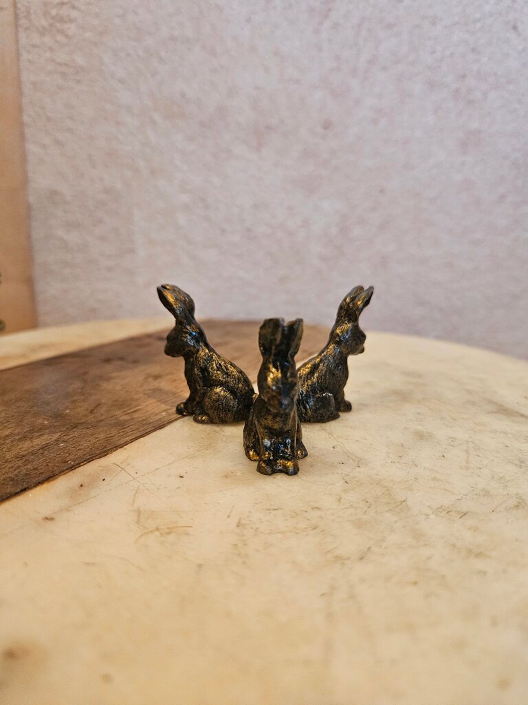 VINTAGE BRONZE FIGURINE STATUE 3 RABBITS HARES EASTER Trinity candle holder egg display