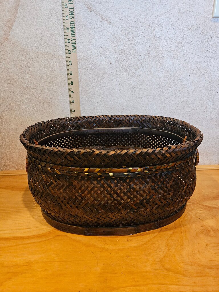 Asian Style Woven Oval wood bottom Storage Basket