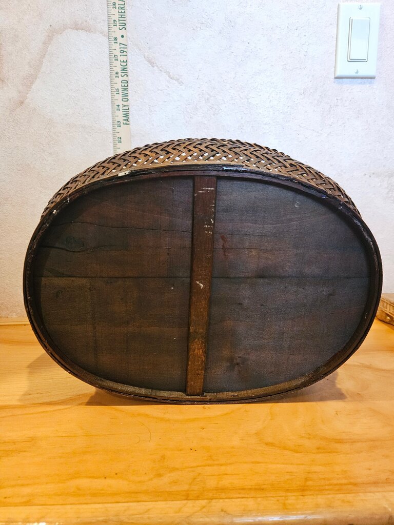 Asian Style Woven Oval wood bottom Storage Basket