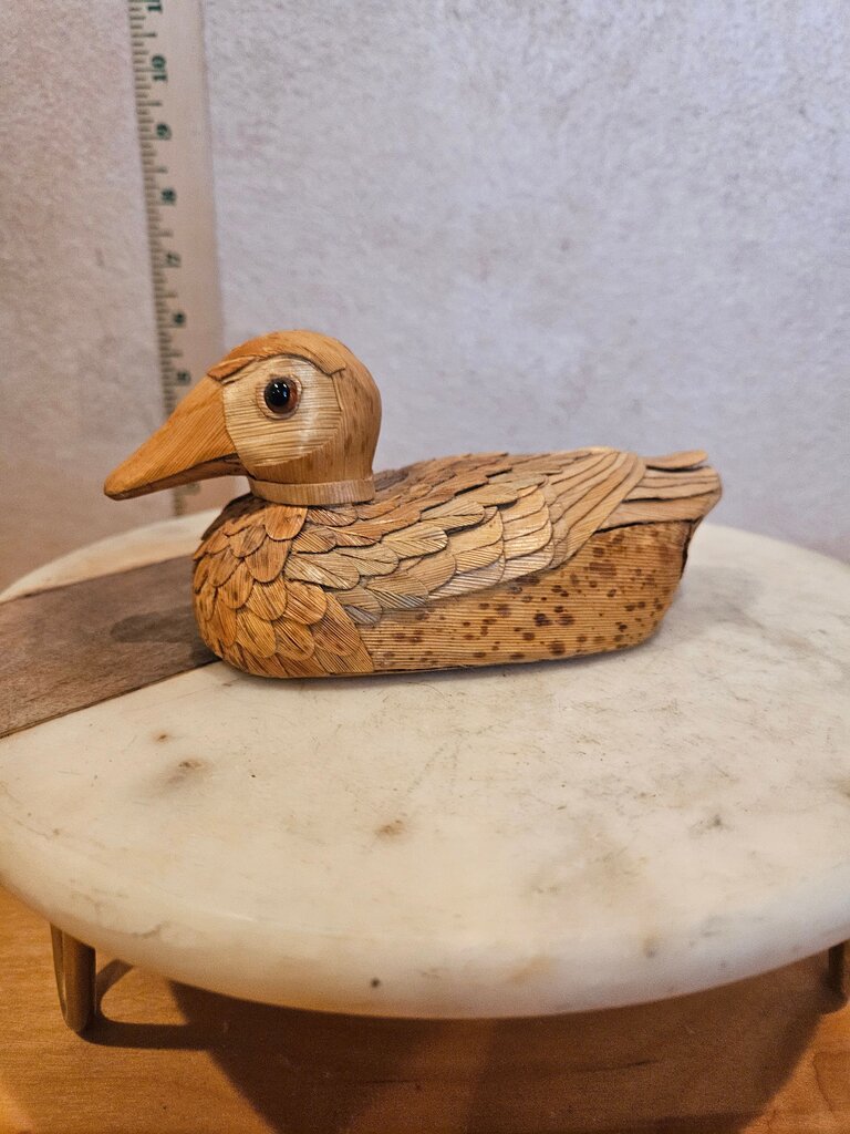 Vintage Rustic Detailed WOOD DUCK DECOY Carved FOLK ART Hunt GLASS EYES