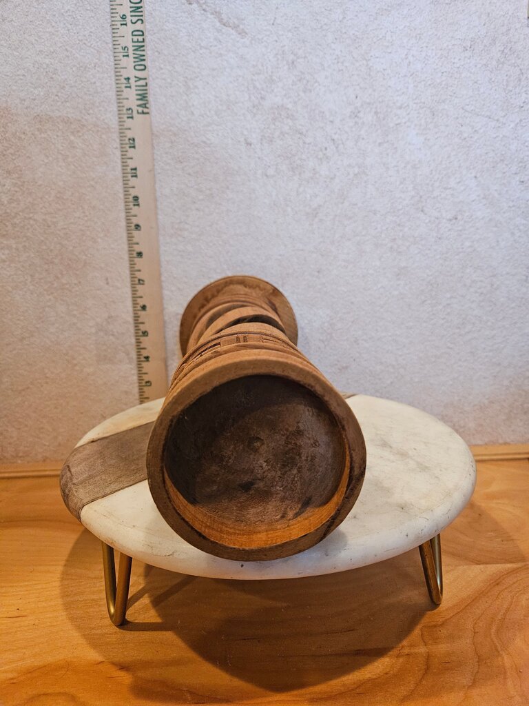 Mid-Century Modern Carved Wood Candle Holder Two-Tone MCM Barley Twist