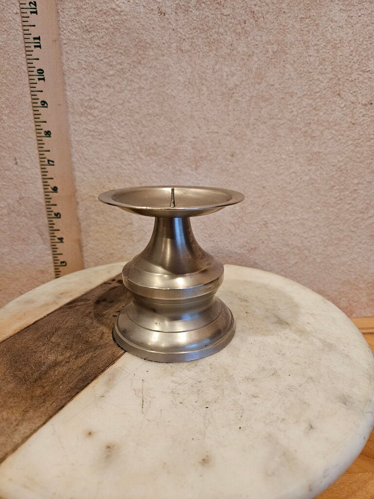 Vintage Spiked Pillar Metal (maybe pewter) silhouette Candle Holder