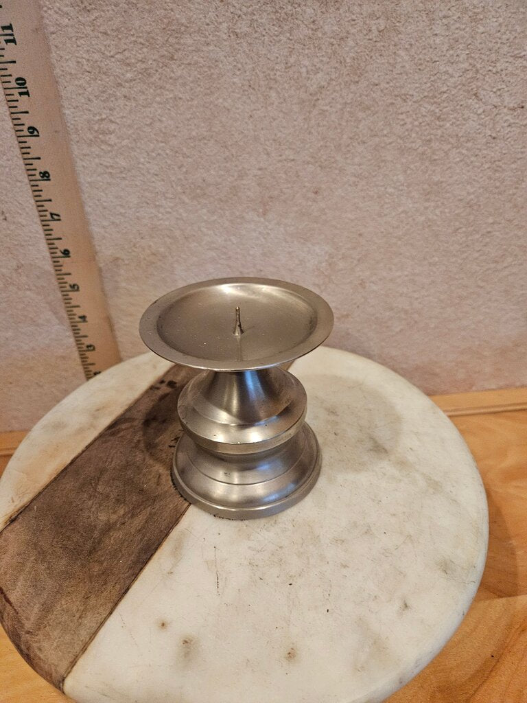 Vintage Spiked Pillar Metal (maybe pewter) silhouette Candle Holder
