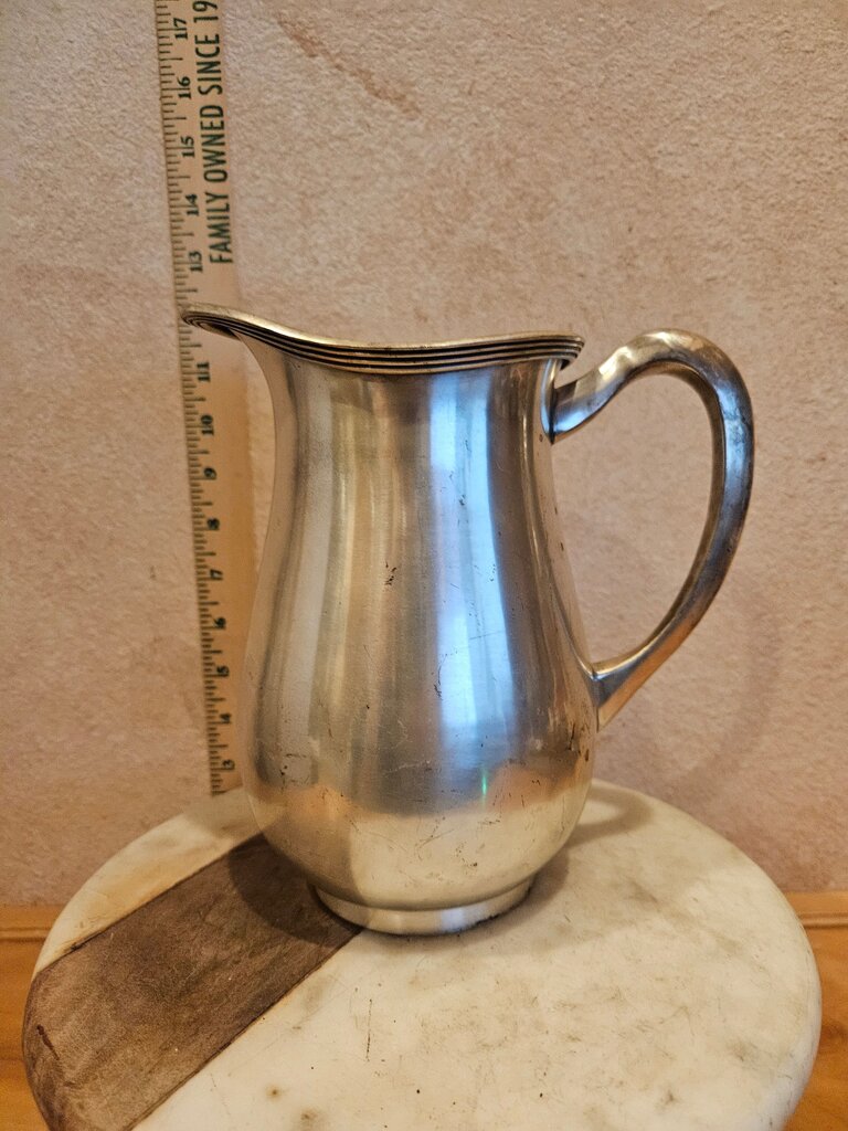 Vintage Heavy RR International Silver Plated Pitcher Food safe stamped upcycle flower vase, utensil holder, barware tableware