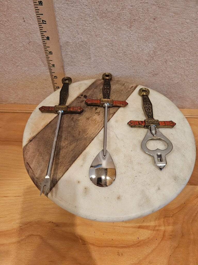 Vintage Barware Set Medieval Knight Theme Vintage 3 piece Exquisitely Unique