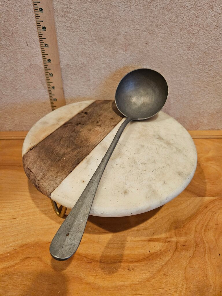 is it aluminum or French Antique Metal Ladle, 1900s pewter nickel ladle with dented traces