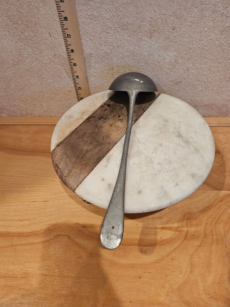 is it aluminum or French Antique Metal Ladle, 1900s pewter nickel ladle with dented traces