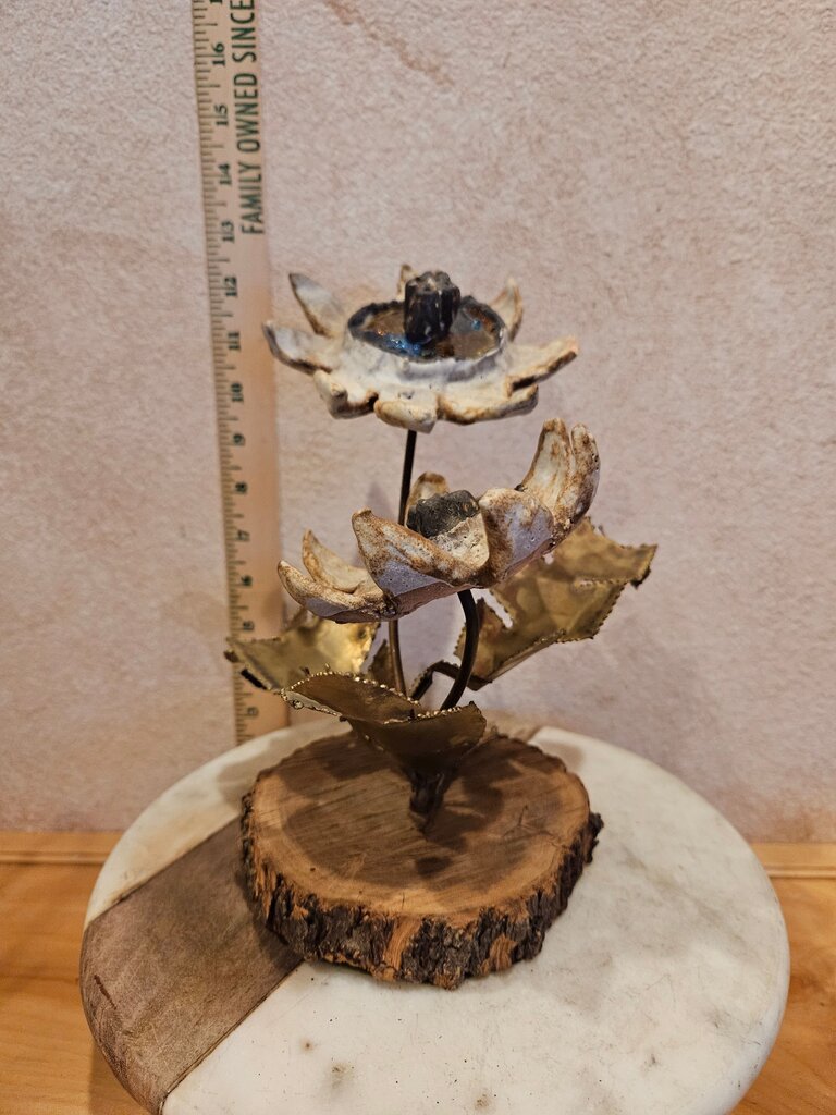 Vtg Brutalist MCM brass wood Flower Metal Brass Sunflower Sculpture Mcm Jere Era Boho Hippie Chic