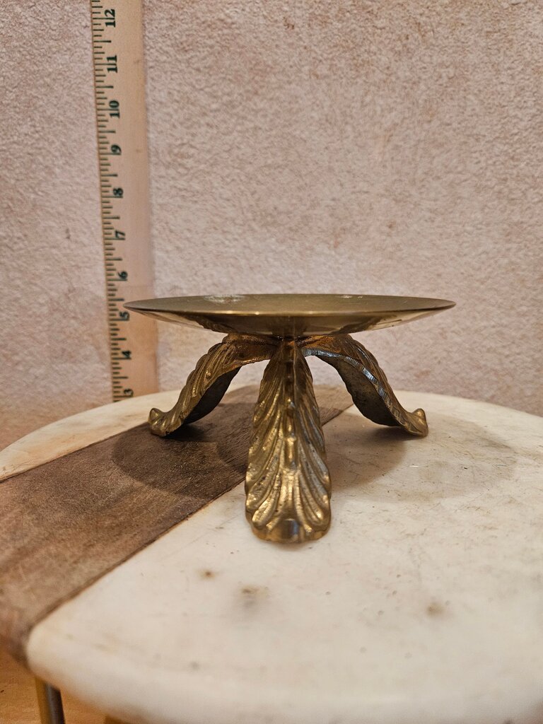 Vintage ornate Hollywood Regency Solid Brass Greek Leaf Motif Pillar Candle Holder