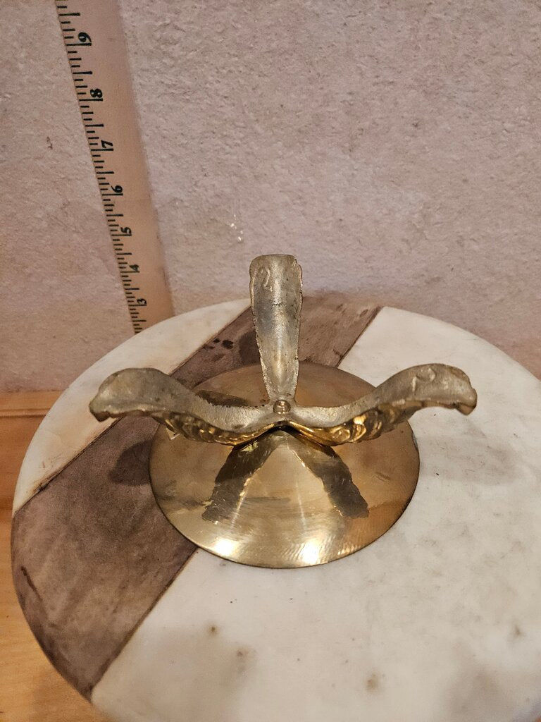 Vintage ornate Hollywood Regency Solid Brass Greek Leaf Motif Pillar Candle Holder