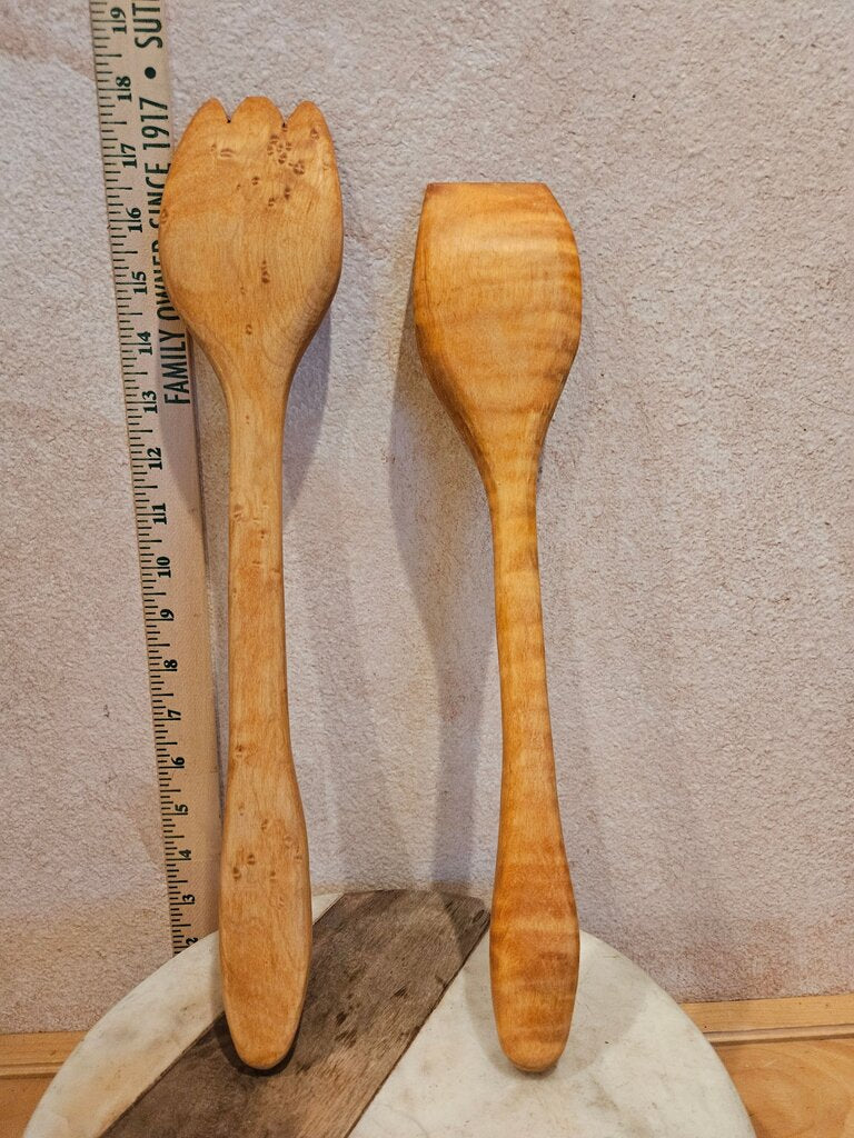Vintage Wooden Salad Serving Set