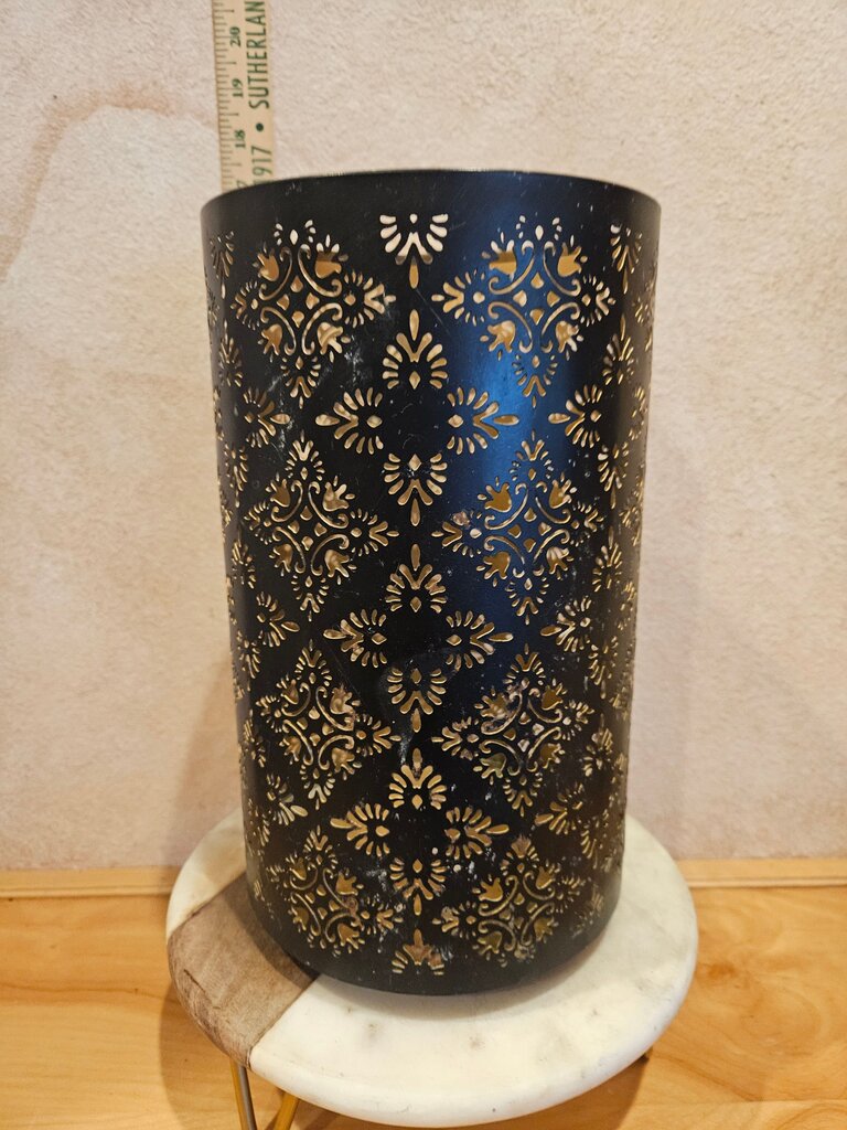 Decorative Black Lantern w Gold Filigree Diamond Cut Candle Holder, Timeless Ambiance decor