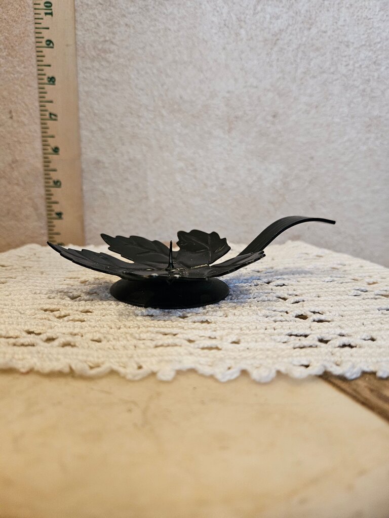 Black Leaf Spiked Pillar Candle Holder