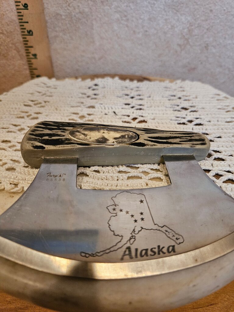 ULU Chopping Knife Alaska Handle of Faux Caribou Antler hunting display
