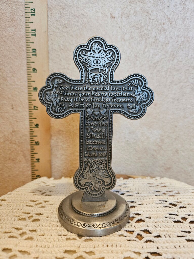 Cathedral Art USA Pewter First Holy Communion Cross Statue with John 6: 35 quote