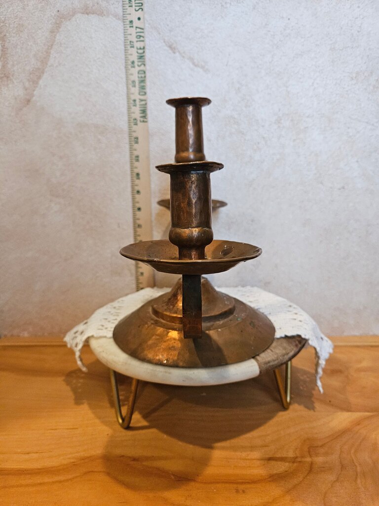 Vintage Hammered French Copper triple Candelabra Candleholder Primitive Craftsman Artisan Mid Century