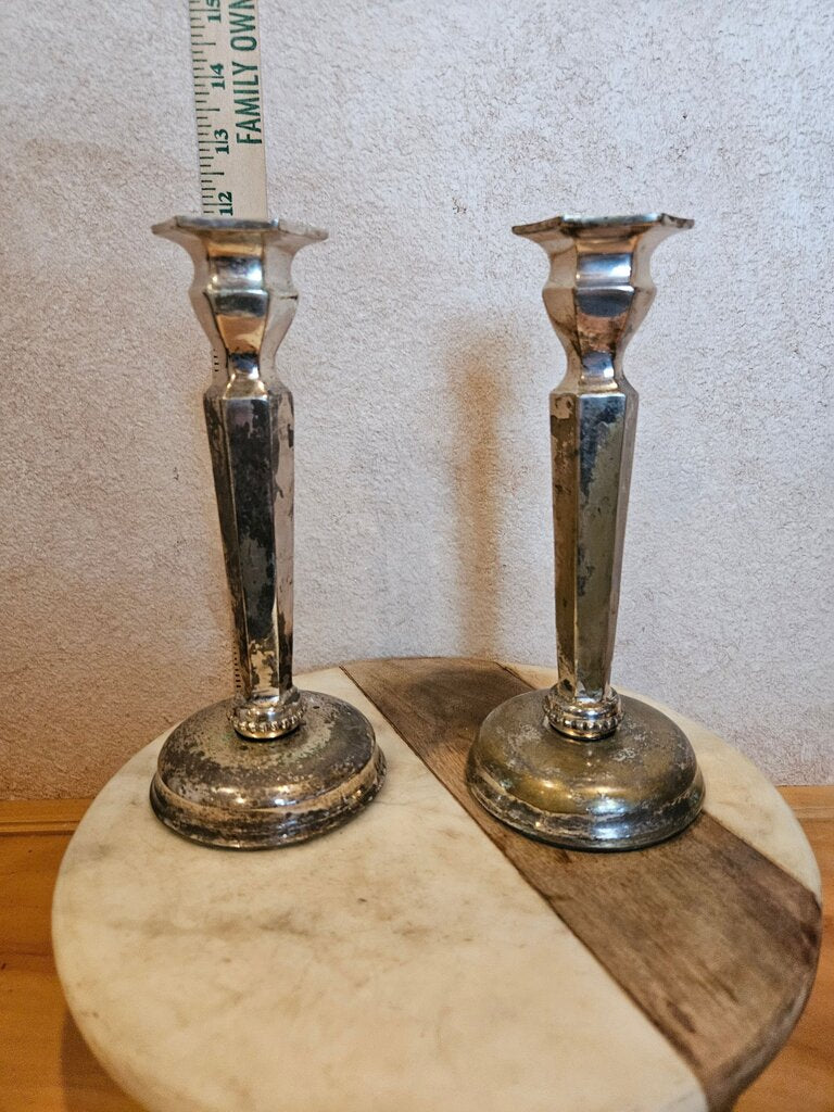 Heavy weight silver plated candlestick pair 10 inch pottery barn