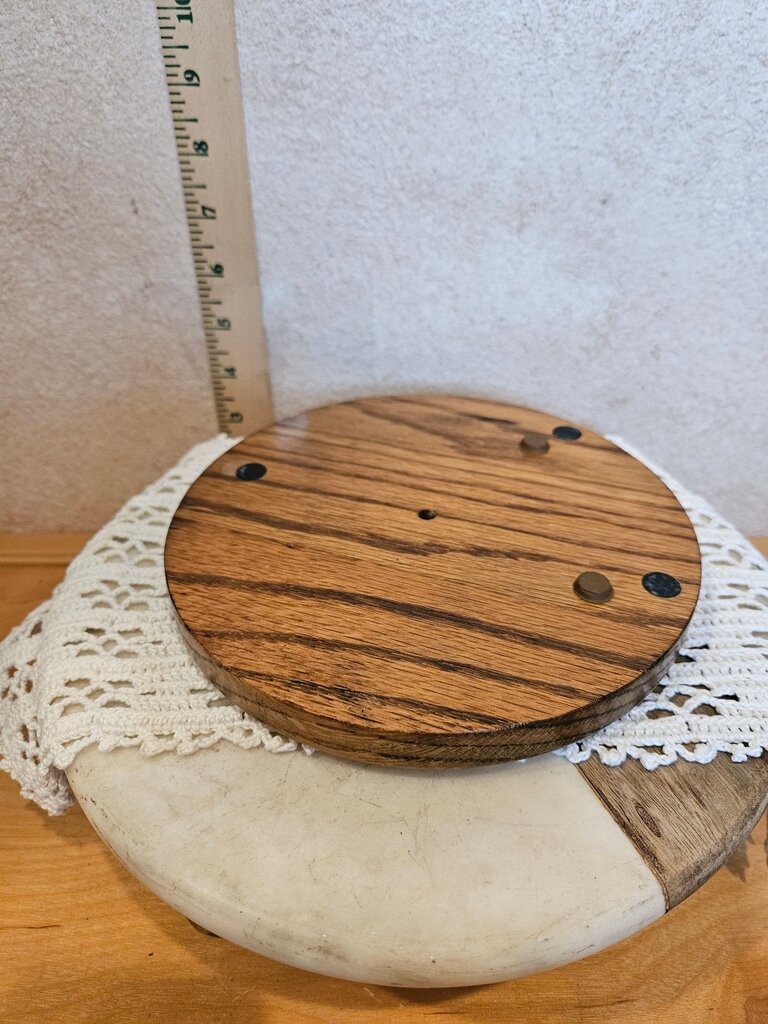 Wooden Round cheese platter with ceramic Center serving tray cloche base hard to find