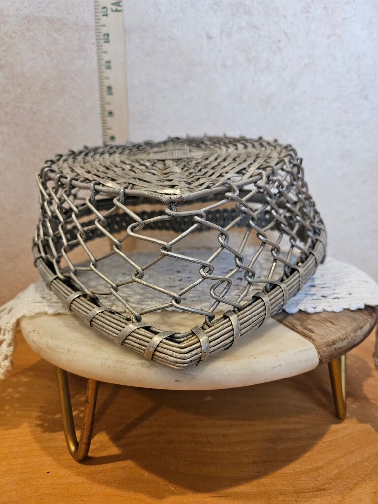 Vintage Metal Heart Shape Wire Basket Industrial Folk Art