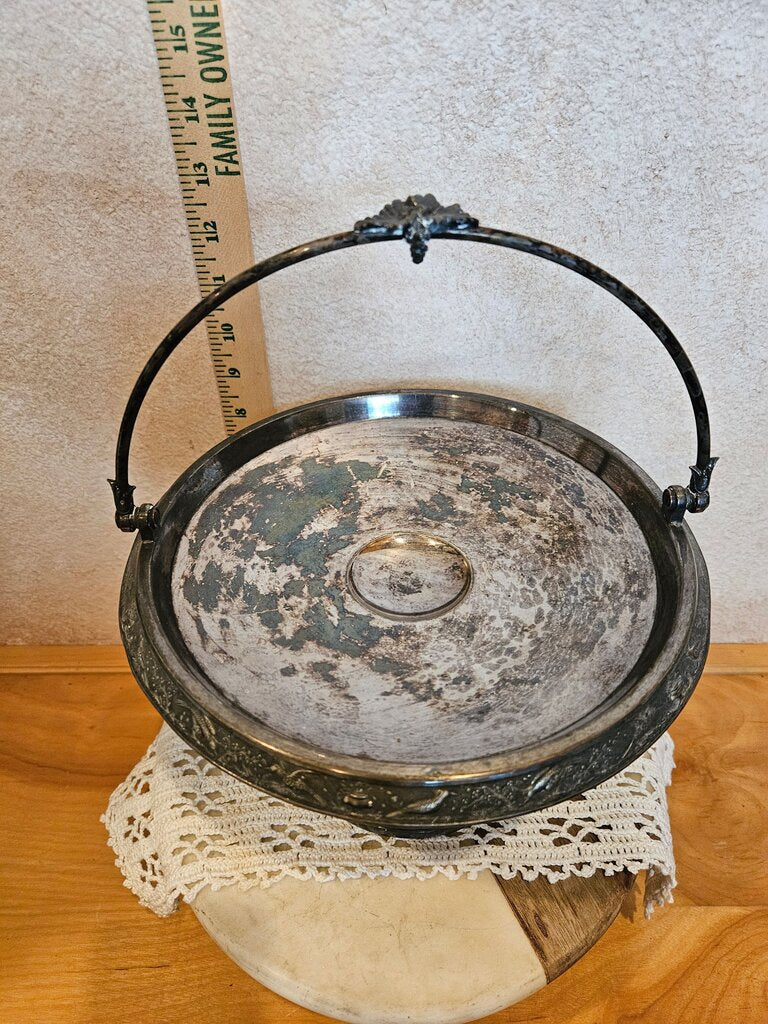 Victorian Era Style Brides Basket w Cake Stand Pedestal Platter w ornate handle