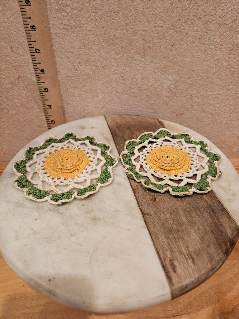 set of Crocheted Doilies Round Pot or Coaster Doilies Yellow Green