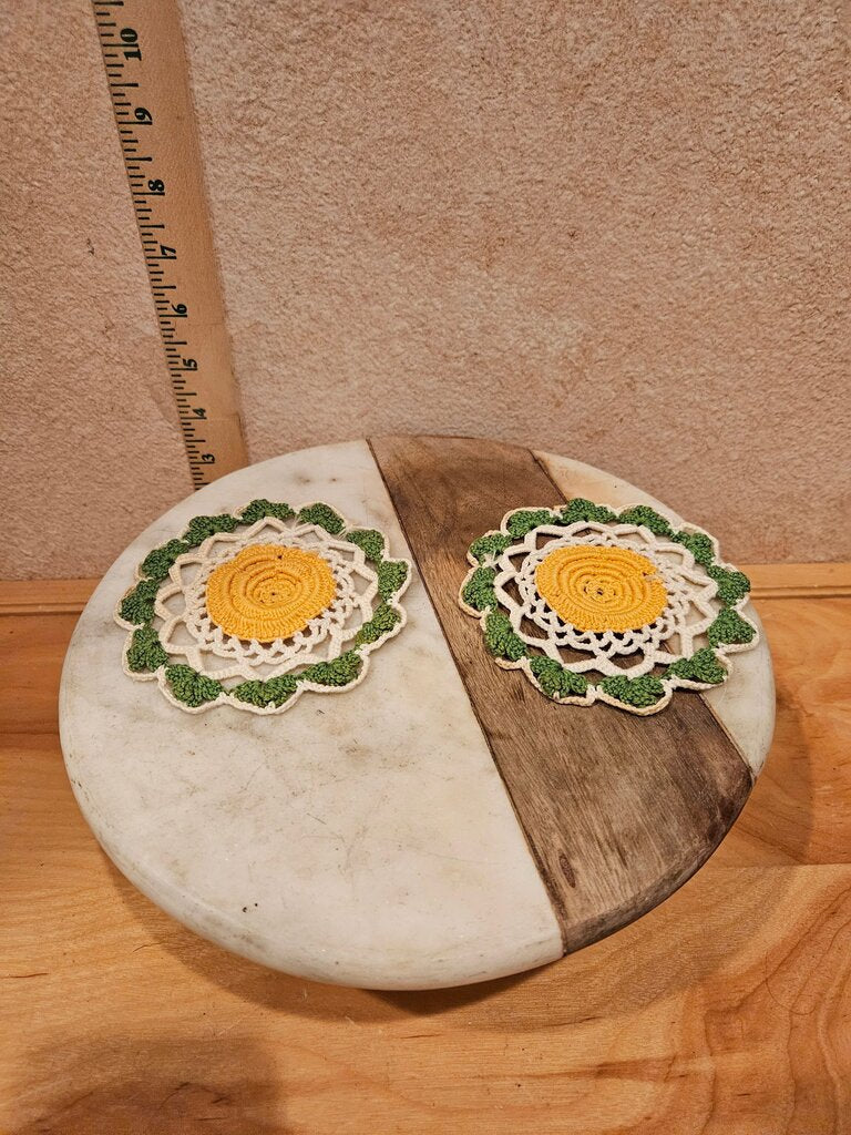 set of Crocheted Doilies Round Pot or Coaster Doilies Yellow Green