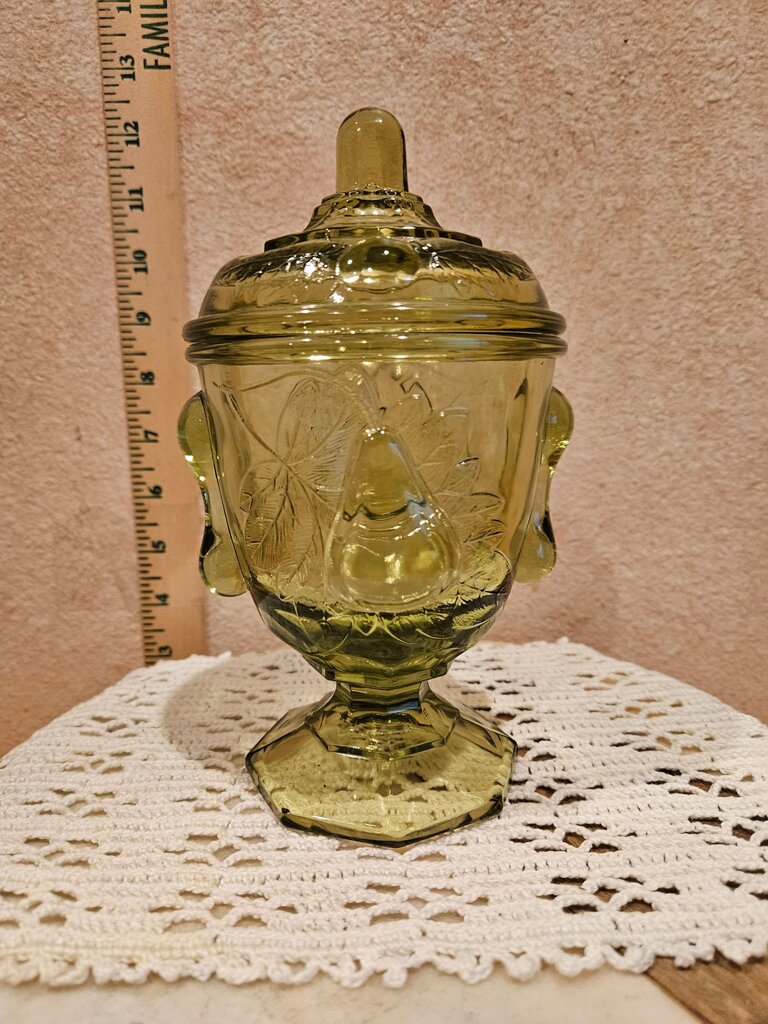 Vintage Imperial Glass Baltimore Pear Pattern Lidded Candy Dish 7 1/2" Tall