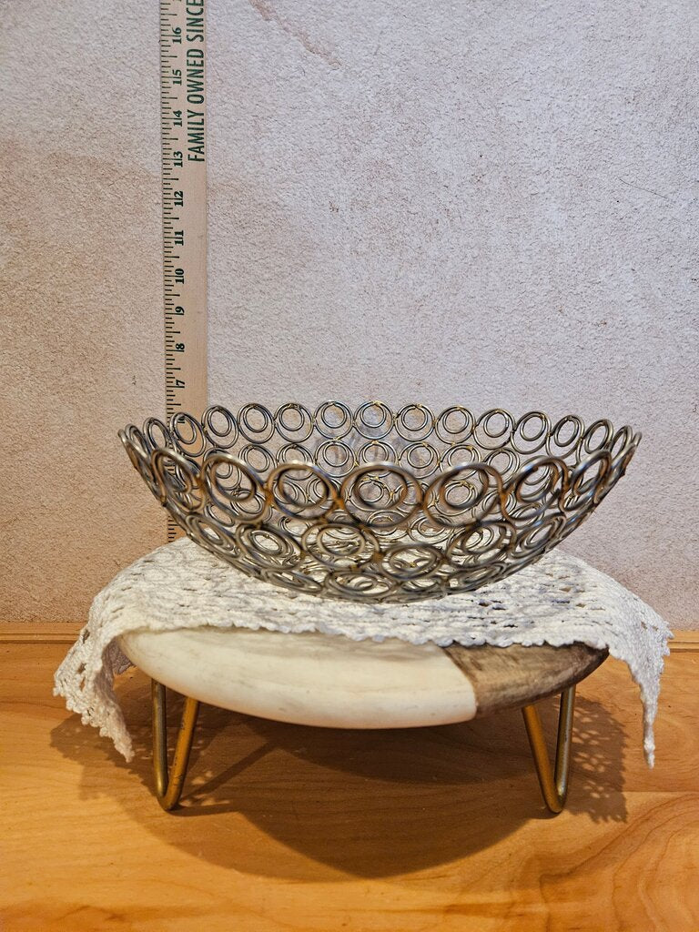 Vintge Large Art Form Brass Metal Centerpiece Bowl Basket fruit stand table decor