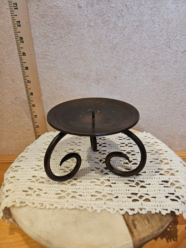 Vintage Rustic Primitive Black Dish Black Spanish revival Metal Candle Holder
