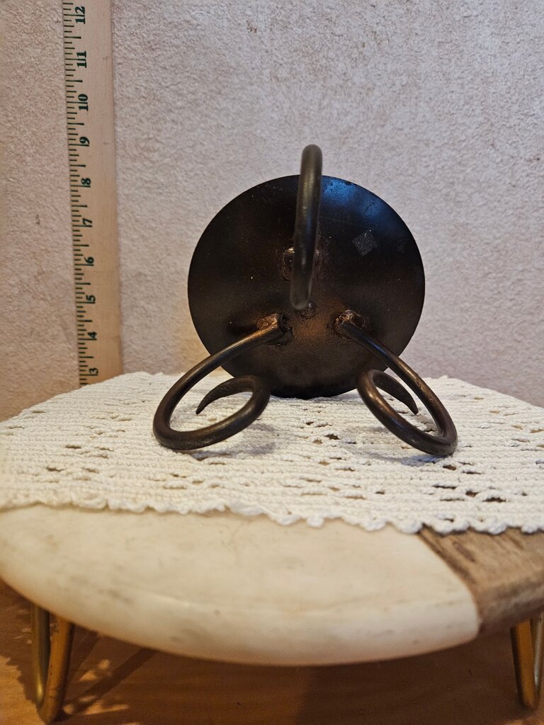 Vintage Rustic Primitive Black Dish Black Spanish revival Metal Candle Holder