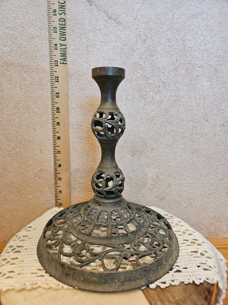 Pierced Reticulated Filigree Brass Riser candlestick holder