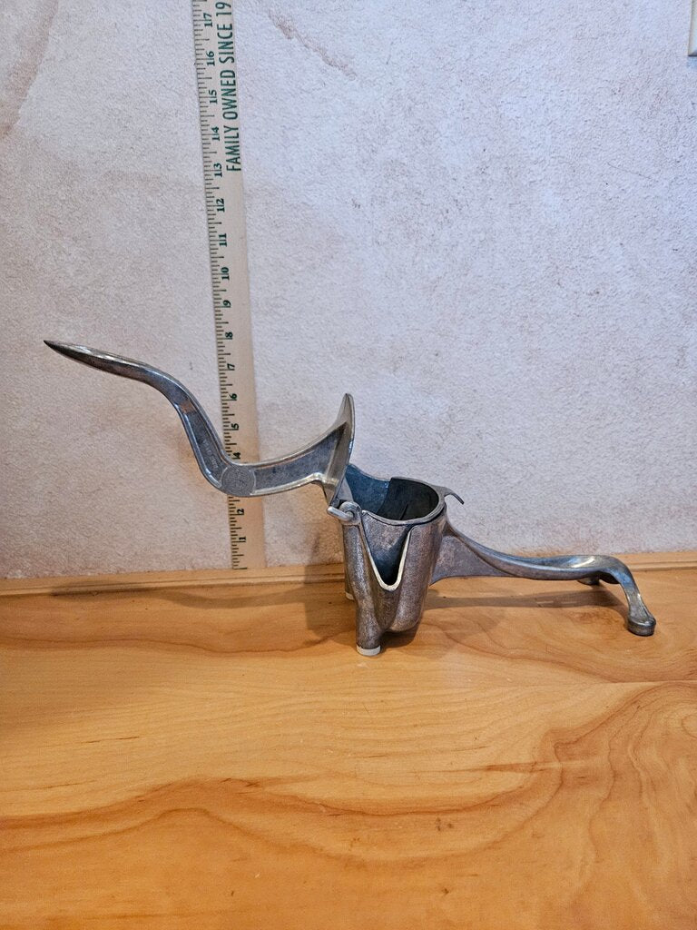 Vintage mid century modern Table top Orange handpress Juicer Pure Cast Aluminum