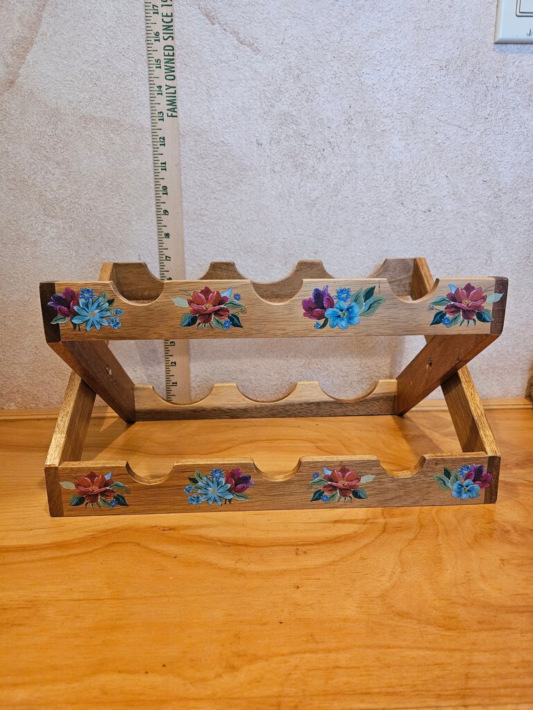 030925 Pioneer Woman Acacia Painted floral decor Wood Wine Rolling Pin Rack Spring Bouquet 13”