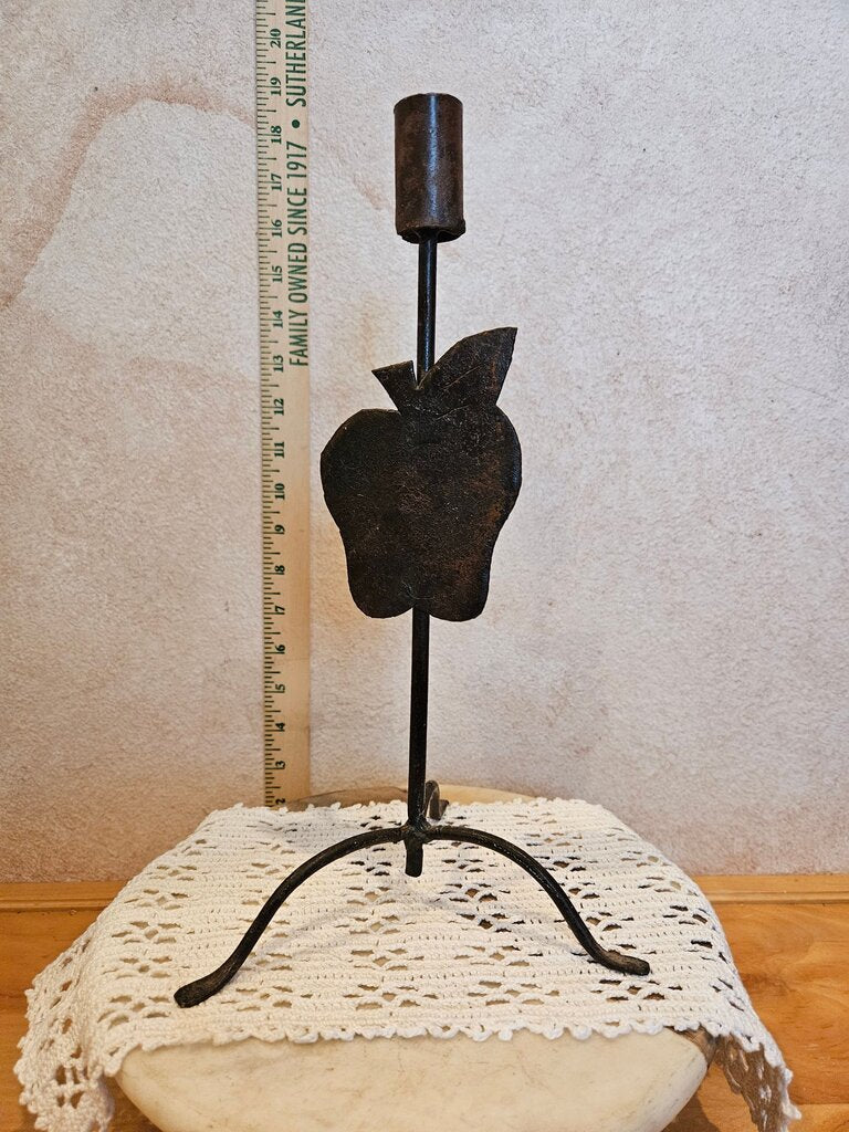 Vintage Cast Iron Apple Metal Taper Candlestick Holder, Spring, Fall, Thanksgiving, or Christmas Candlelight
