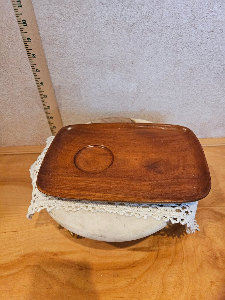 Vintage Mid Century Modern Carved Wood Snack Plate Tray Indented Design MCM