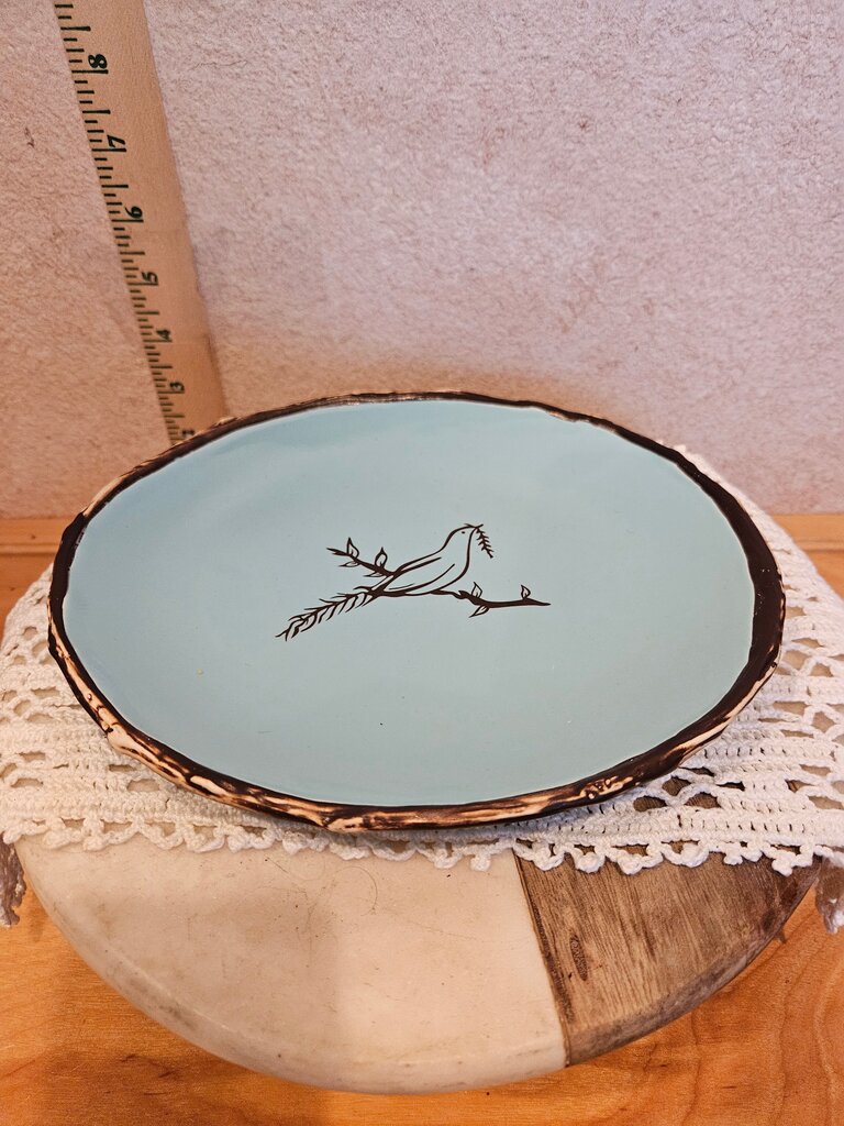 Jeremie Corp Faux Bois Stoneware Bird Design Salad or Desert plate
